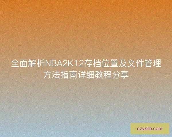 全面解析NBA2K12存档位置及文件管理方法指南详细教程分享